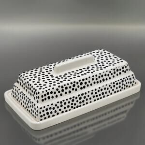 Thyme & Table Ceramic Butter Dish Black Dot Contemporary Stoneware Covered Lid